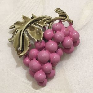 Vintage Coro Enamel Figural Grape Brooch